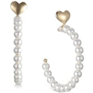 INC International Concepts Gold Heart and Pearl Hoop Earrings
